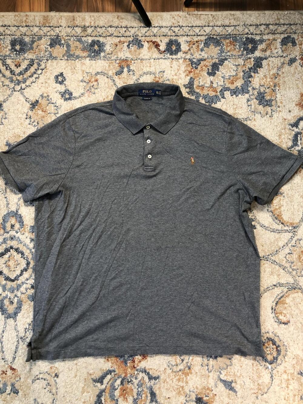 Polo Ralph Lauren Polo Shirt Mens 2XL Gray Classic Fit Pony Logo Short Sleeve